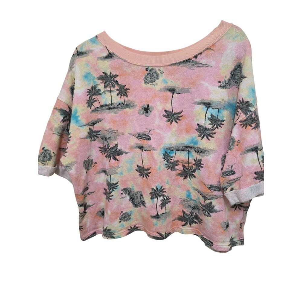 Old Navy Festival Tropical Print Women's‎ Sweatshirt L Cotton Blend Pastel Pink